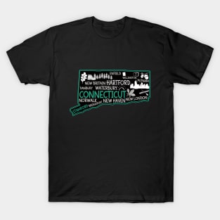 Connecticut Stamford cute map Waterbury New Haven Enfield Willington Putnam Norwalk Bridgeport Danbury T-Shirt